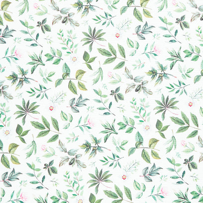 Blush - Leaf Toss White Green Yardage
