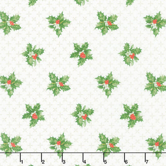 Merry Christmas - Tossed Holly White Multi Yardage