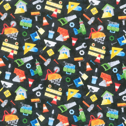 Build Your Own World - Tossed Tools Black Multi Yardage