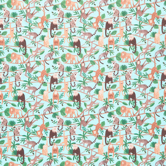 Ticket to the Zoo - Monkeys Turquoise Yardage