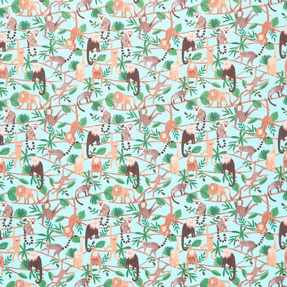 Ticket to the Zoo - Monkeys Turquoise Yardage