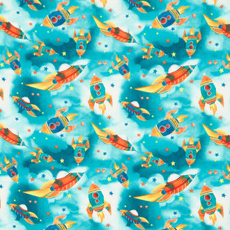 Blast Off! - Rockets Sky Blue Yardage