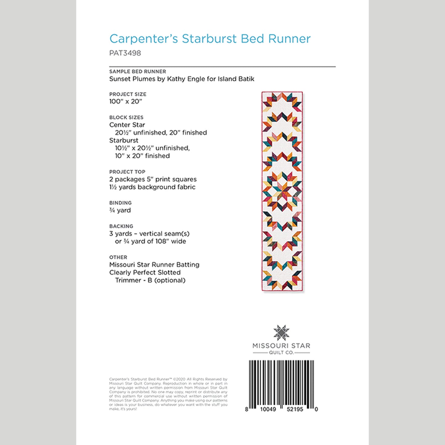 Digital Download - Carpenter's Starburst Bed Runner Pattern by Missouri Star Alternative View #1