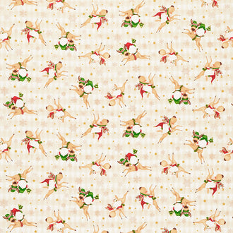 Timber Gnomies Tree Farm - Tossed Gnomies on Reindeer Beige Yardage