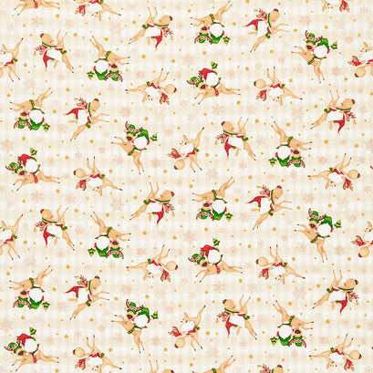 Timber Gnomies Tree Farm - Tossed Gnomies on Reindeer Beige Yardage