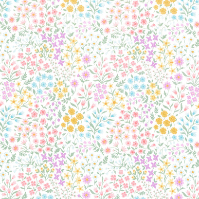 Bunny Trail - Spring Floral White Yardage