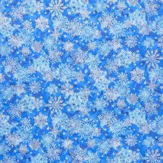 Holiday Flourish Blue - Snowflakes Blue Metallic Yardage