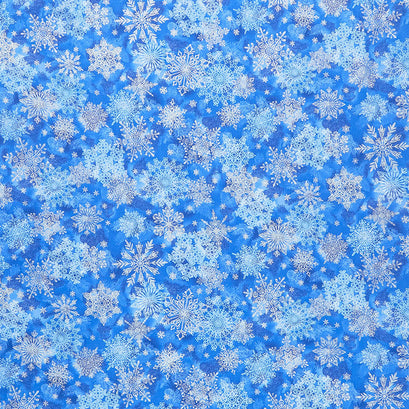 Holiday Flourish Blue - Snowflakes Blue Metallic Yardage