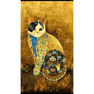 Cleo - Golden Bejeweled Cat Gold Metallic Panel