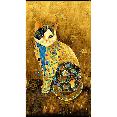 Cleo - Golden Bejeweled Cat Gold Metallic Panel