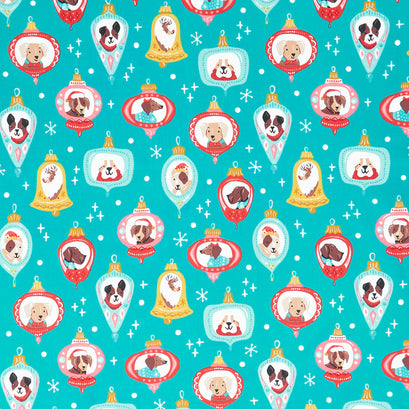 Furry and Bright - Dog Ornaments Teal Yardage