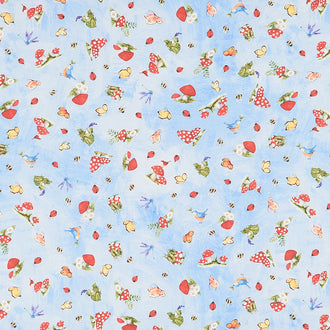 Gnome and Garden - Mushroom Toss Blue Yardage