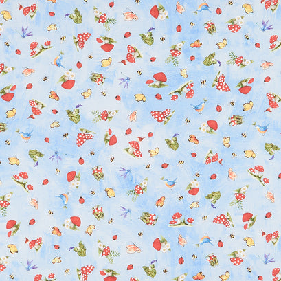 Gnome and Garden - Mushroom Toss Blue Yardage