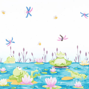 Paul's Pond - Frog Double Border Aqua Yardage Primary Image