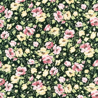 Midnight Garden - Flowers Black Yardage