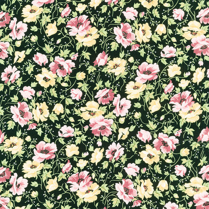 Midnight Garden - Flowers Black Yardage