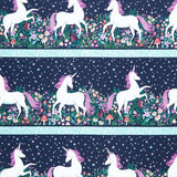Unicorn Dreams - Border Stripe Charcoal Yardage Primary Image