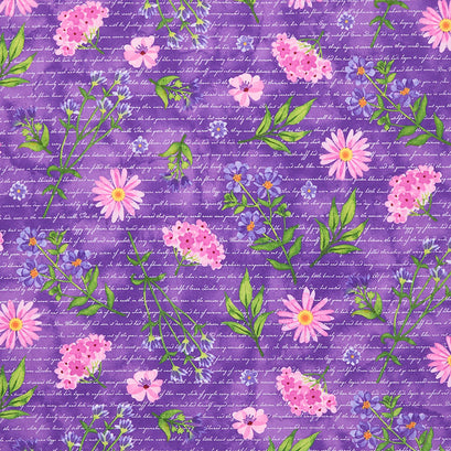 Pressed Flowers - Flower Toss Purple Mutli Yardage