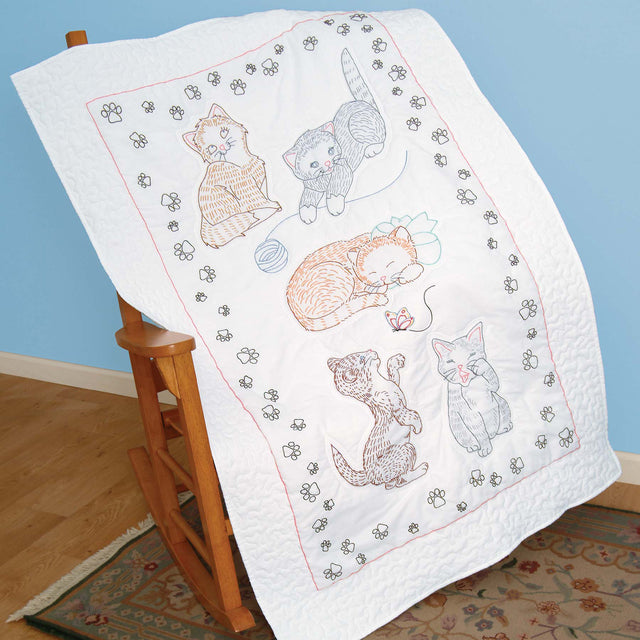 Kitty Cats Embroidery Lap Quilt Top Primary Image