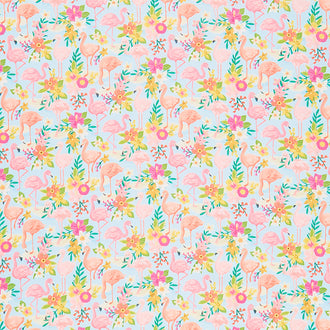 Forever Summer - Tropical Flamingos Aqua Yardage