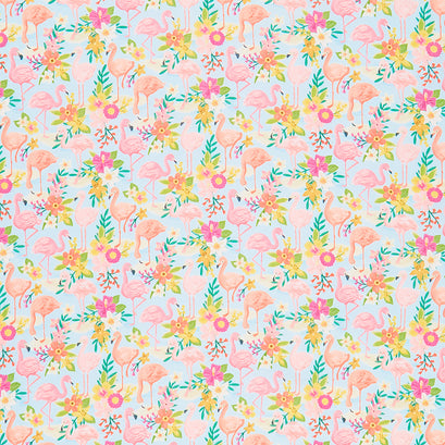Forever Summer - Tropical Flamingos Aqua Yardage