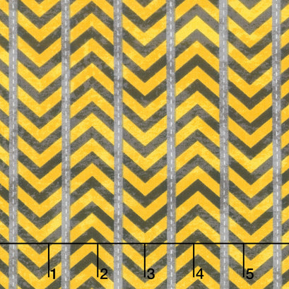 Build Your Own World - Construction Stripe Yellow Gray Yardage