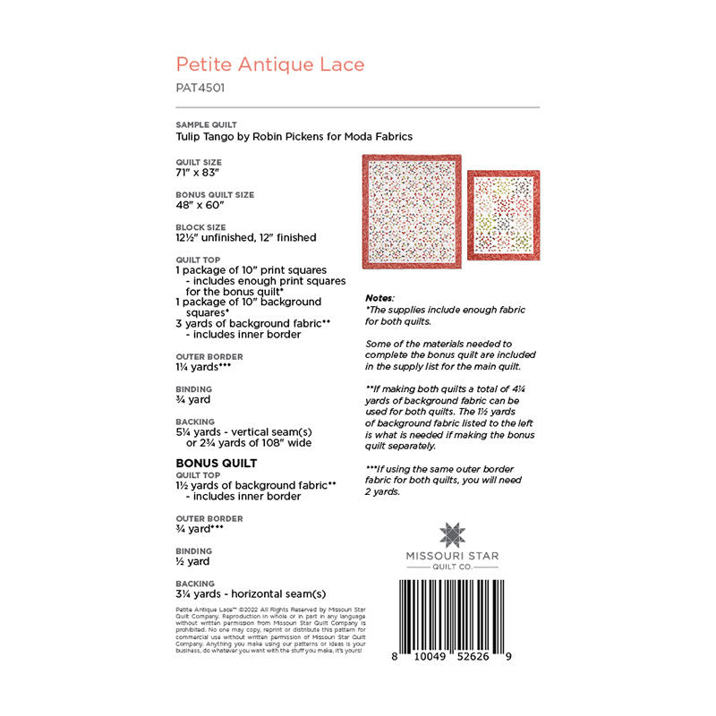Petite Antique Lace Quilt Pattern by Missouri Star Alternative View #1