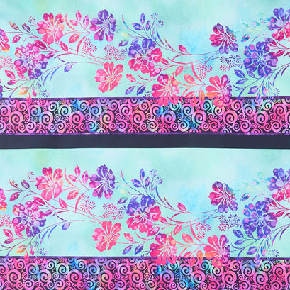 Impressions - Floral Border Stripe Magenta Yardage