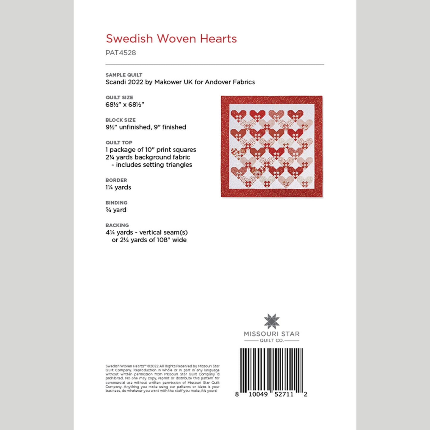 Digital Download - Swedish Woven Hearts Quilt Pattern by Missouri Star Alternative View #1