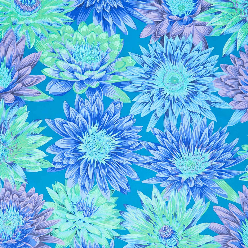 Kaffe Fassett Collective - August 2023 - Cool ColorwayTropical Water Lilies Blue Yardage Primary Image