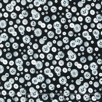 Fabric Lover - Sew Floral Buttons Black Yardage