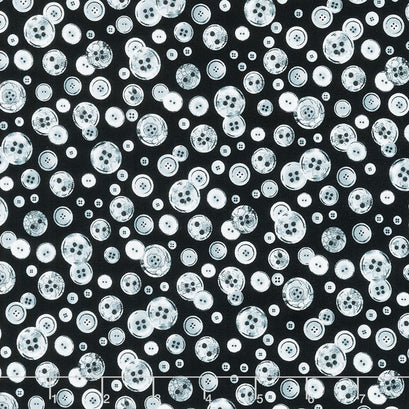 Fabric Lover - Sew Floral Buttons Black Yardage