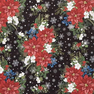 Winter Blooms - Bouquet Black Yardage