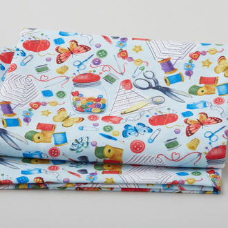 Just Sew Happy - Tossed Sewing Accessories Multi 2 Yard Cut