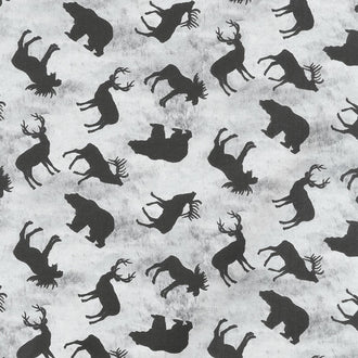 Cabin Welcome Flannel - Animal Toss Gray Yardage
