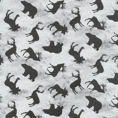 Cabin Welcome Flannel - Animal Toss Gray Yardage
