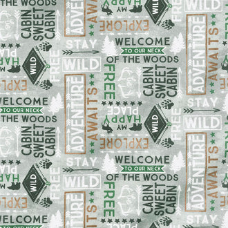 Cabin Welcome Flannel - Word Toss Gray Yardage