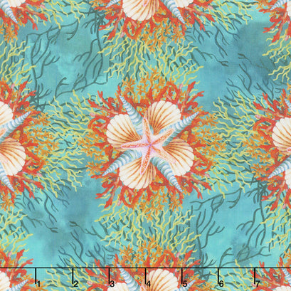 Calypso - Shells Teal Digitally Printed Yardage