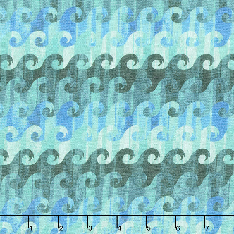 Calypso - Waves Teal Digitally Printed Yardage