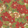 Cardinal Song Metallic - Poinsettia & Pine Crimson Yardage