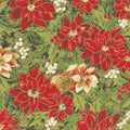Cardinal Song Metallic - Poinsettia & Pine Ebony Yardage