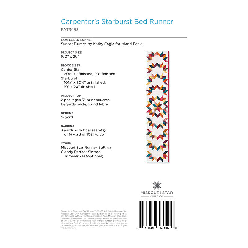 Carpenter's Starburst Bed Runner Pattern by Missouri Star
