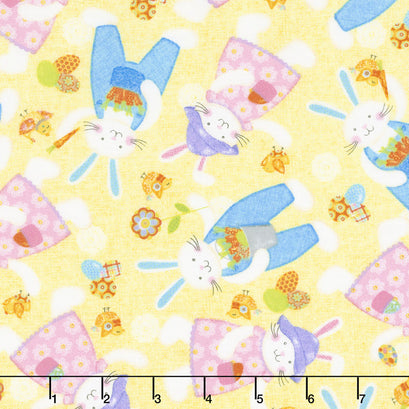 Carrot Patch - Tossed Bunnies Yellow Yardage