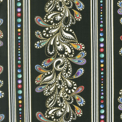 Cat-i-tude 2 - PurrFect Stripe Black Multi Metallic Yardage