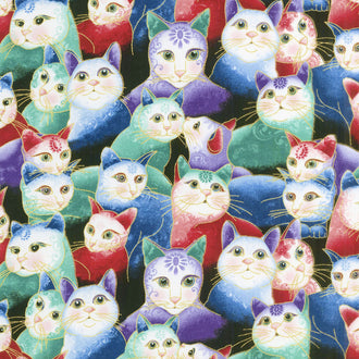 Cat-i-tude 2 - Sweetheart Cats Multi Metallic Yardage
