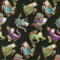 Cat-I-Tude Christmas - Mini Playful Cats Black Multi Metallic Yardage