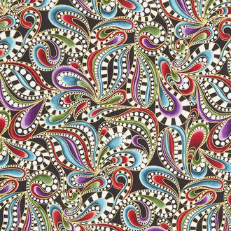Cat-I-Tude Christmas - Paisley Swirl Black Multi Metallic Yardage