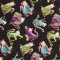 Cat-I-Tude Christmas - Playful Cats Black Multi Metallic Yardage