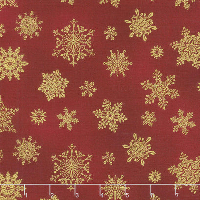 Cat-I-Tude Christmas - Playful Flakes Red Metallic Yardage