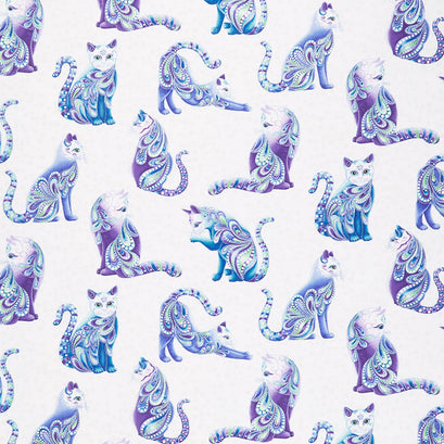 Cat-i-tude - Singing the Blues Artist-O-Cats White Pearlized Yardage